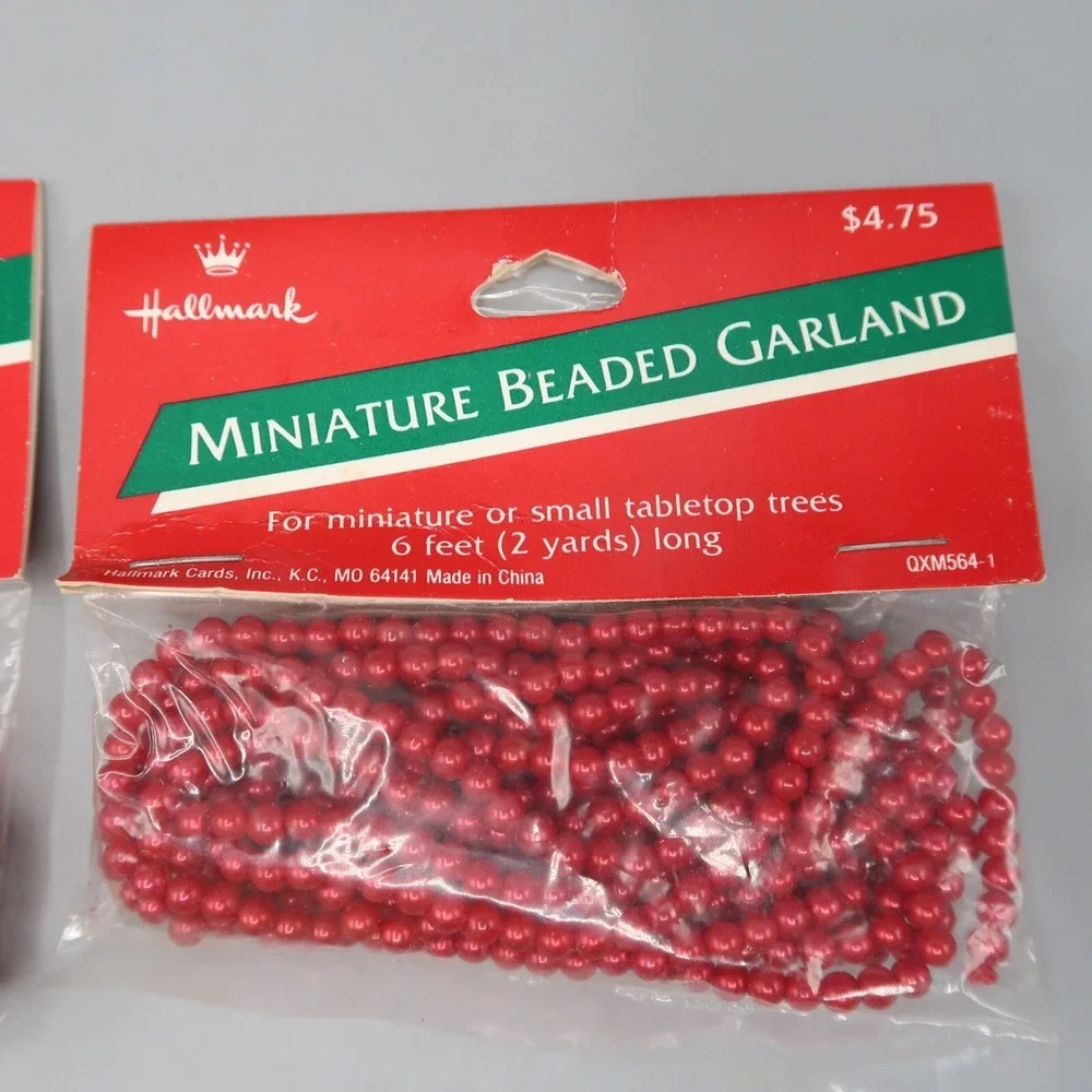 Lot Of 2 Hallmark Miniature Red Beaded 6' Garland Mini Vintage